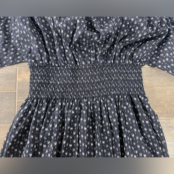 Rebecca Taylor Black and White Ikat Smocked Waist Cotton Dress - Picture 5 of 13